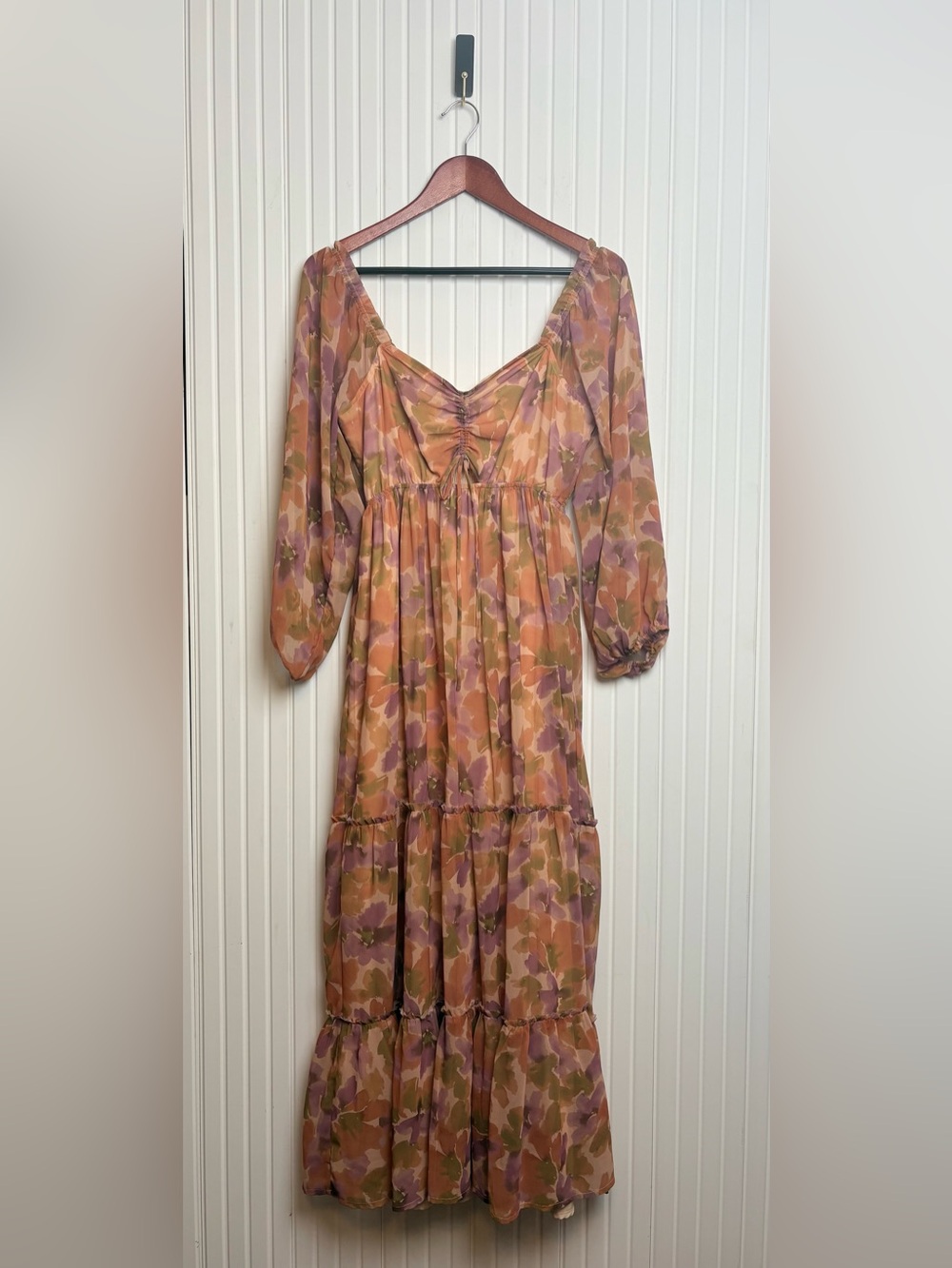 Saltwater Luxe Floral Tiered Print Maxi Dress S Long Sleeve Wedding Guest Boho